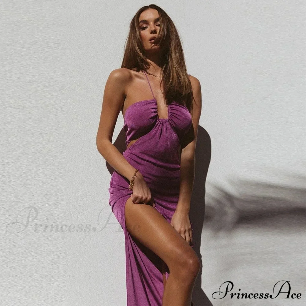 Dresses Women Backless Out Cut Full-Length Hollow Split Warm-Season Long Clubwear Out Midi Corset Wrap Halter Gown Robe - Image 2