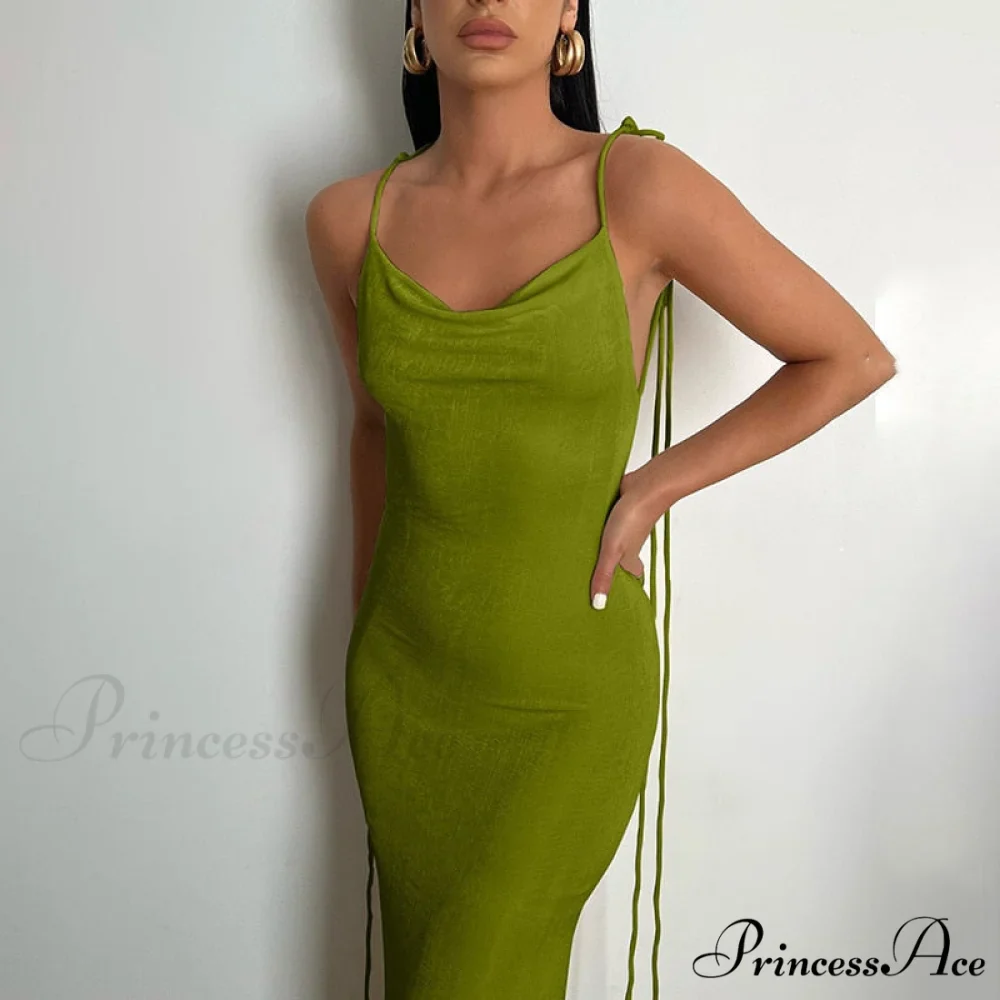 Dresses Women Backless Out Cut Full-Length Hollow Split Warm-Season Long Clubwear Out Midi Corset Wrap Halter Gown Robe - Image 20