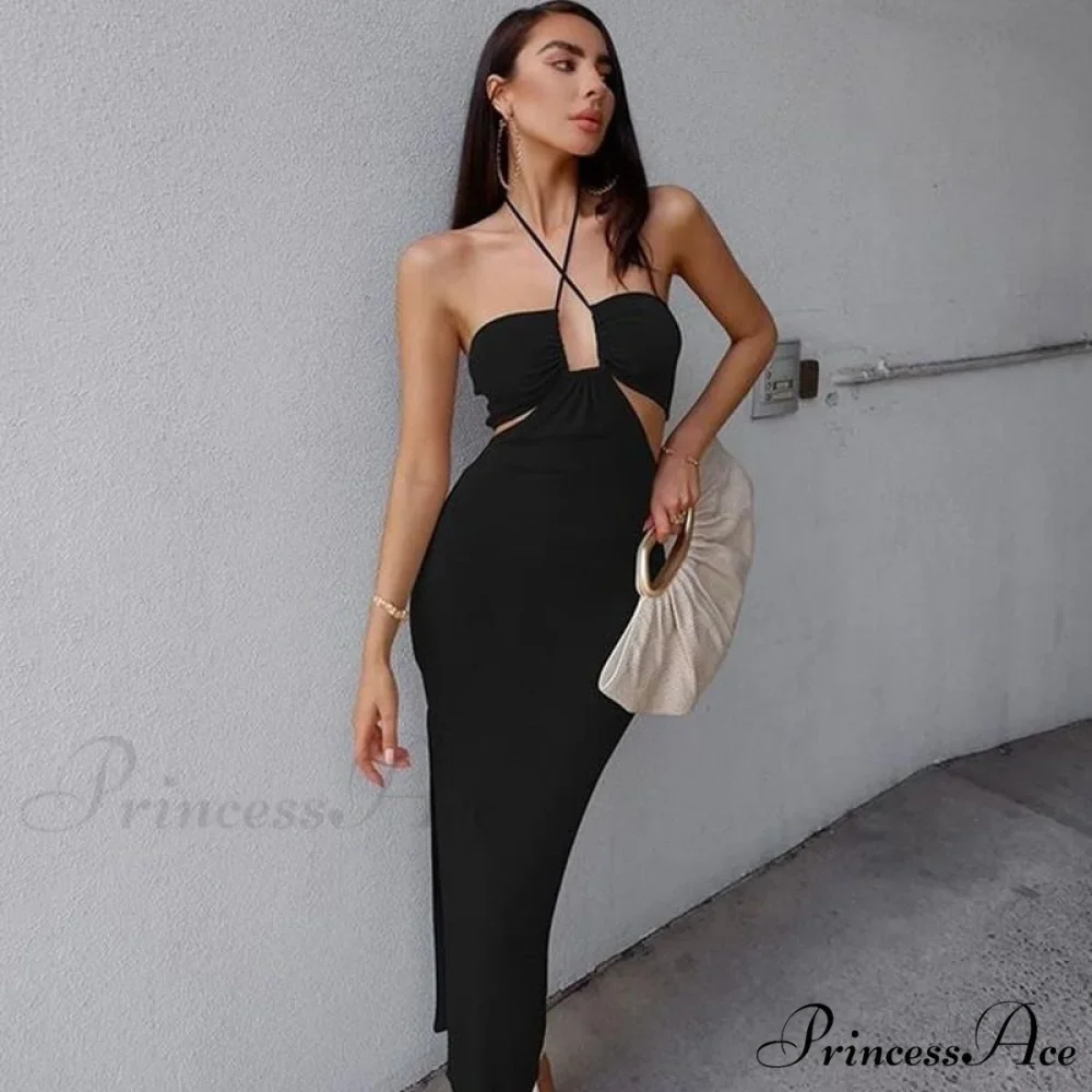 Dresses Women Backless Out Cut Full-Length Hollow Split Warm-Season Long Clubwear Out Midi Corset Wrap Halter Gown Robe - Image 4