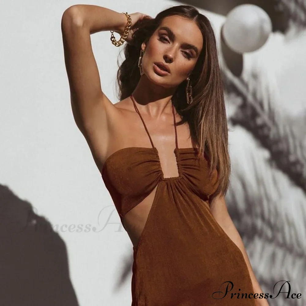 Dresses Women Backless Out Cut Full-Length Hollow Split Warm-Season Long Clubwear Out Midi Corset Wrap Halter Gown Robe - Image 7
