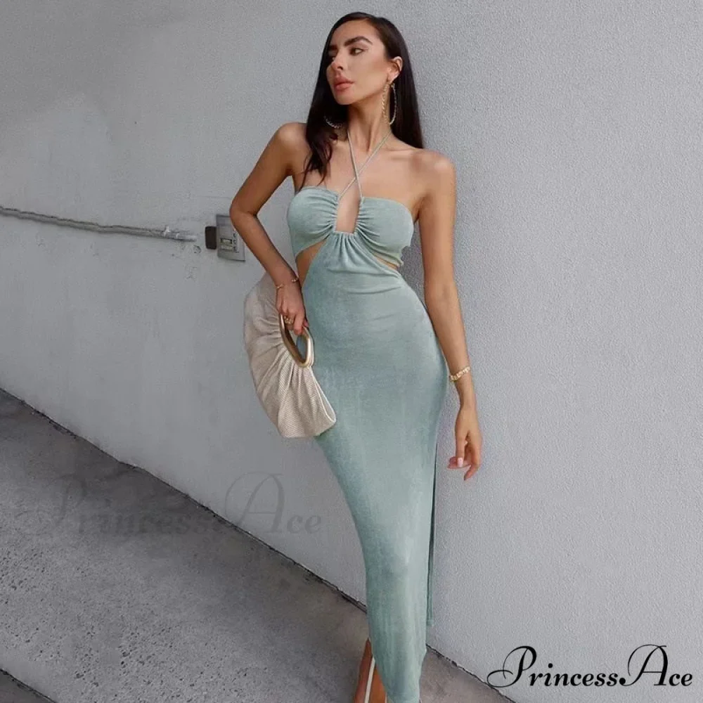 Dresses Women Backless Out Cut Full-Length Hollow Split Warm-Season Long Clubwear Out Midi Corset Wrap Halter Gown Robe - Image 8