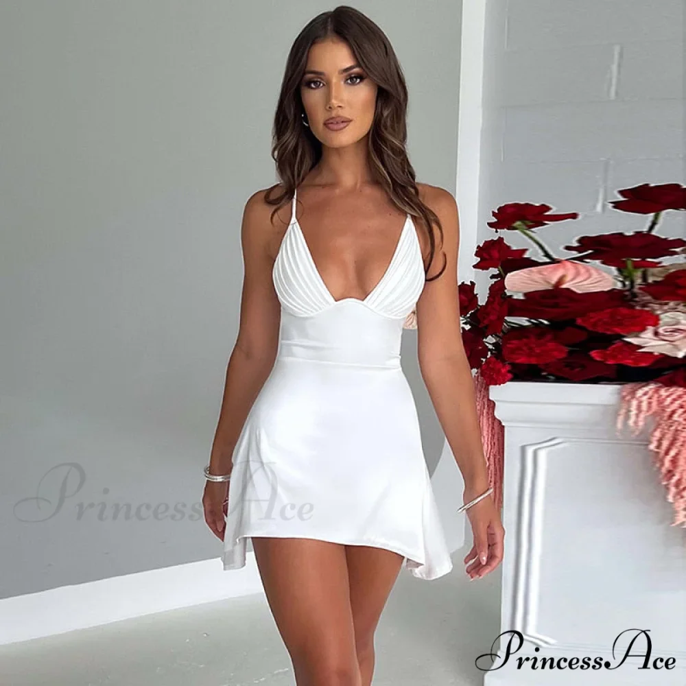 Sleeveless Mini Spaghetti Party Deep Strap V Club Warm-Season Gown Robe Backless Women Satin Neck Vestido - Image 7