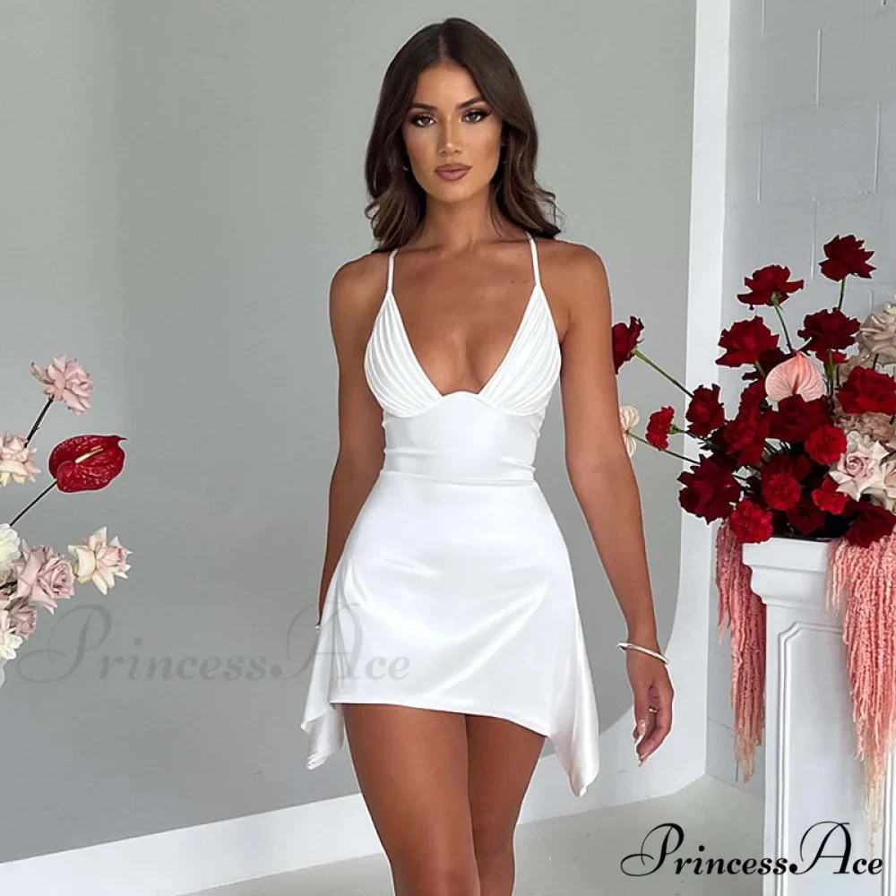 Sleeveless Mini Spaghetti Party Deep Strap V Club Warm-Season Gown Robe Backless Women Satin Neck Vestido - Image 9