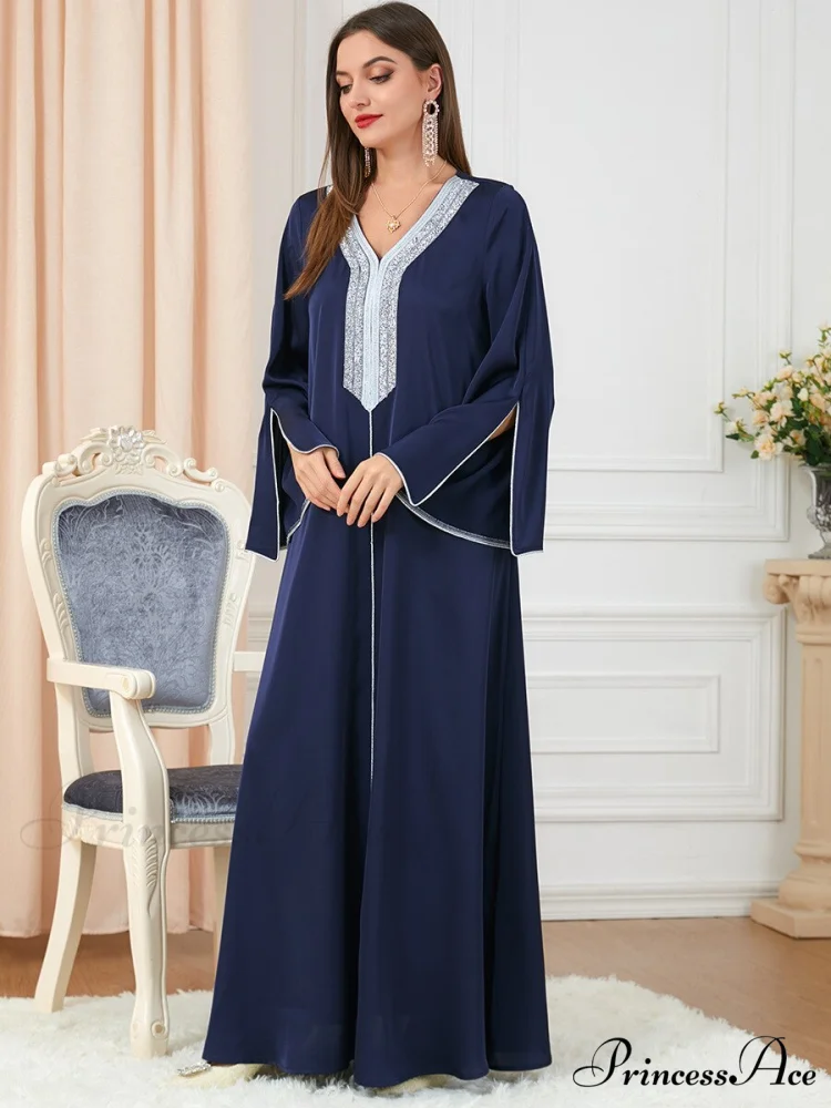 Neck Muslim Longue Full-Length Diamond India Dubai V Robe Vestidos Caftan Party Gown Abaya Women's Prayer Largos - Image 11