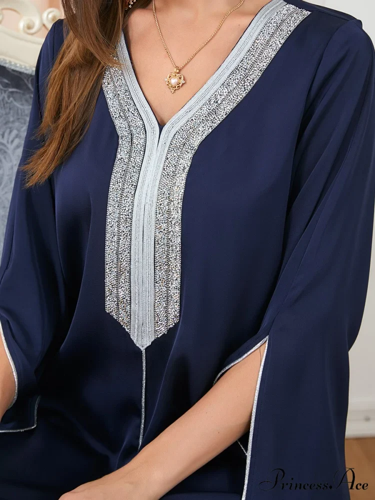 Neck Muslim Longue Full-Length Diamond India Dubai V Robe Vestidos Caftan Party Gown Abaya Women's Prayer Largos - Image 13