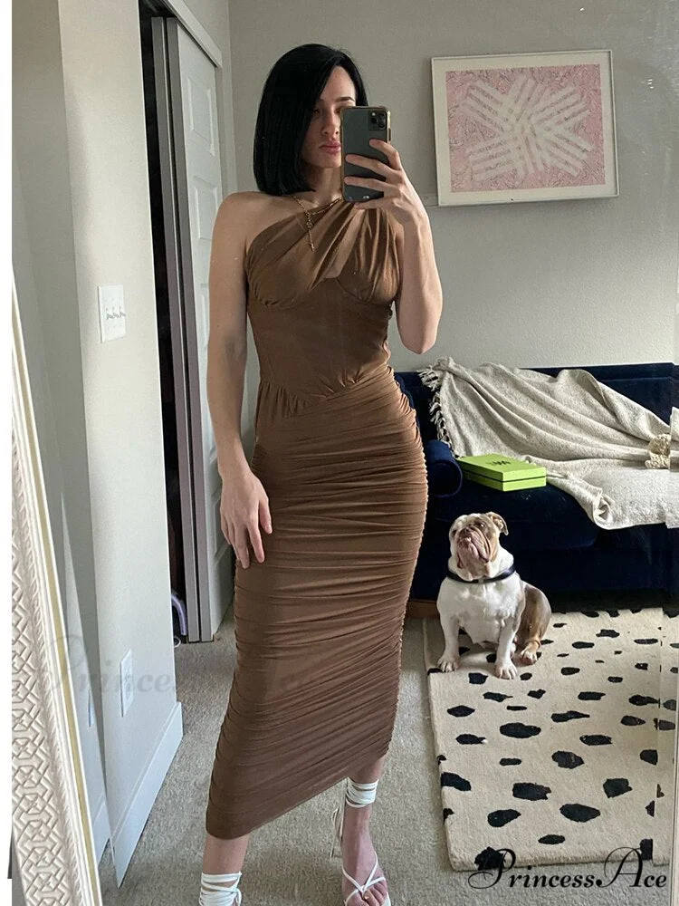 Mesh One Midi Elegant Bodycon Warm-Season Shoulder Dress - Image 3