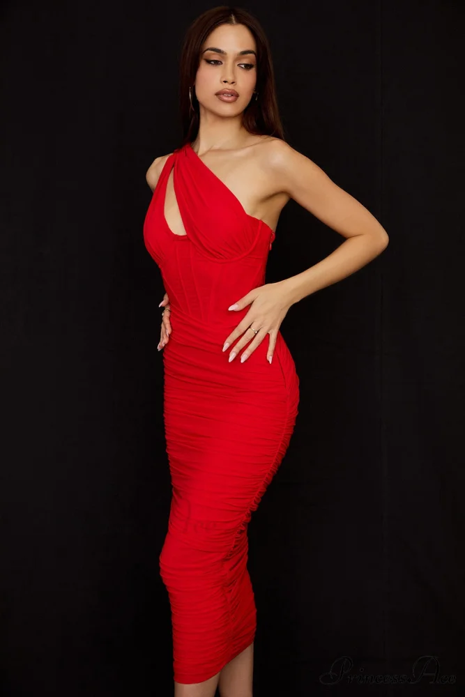Mesh One Midi Elegant Bodycon Warm-Season Shoulder Dress - Image 5