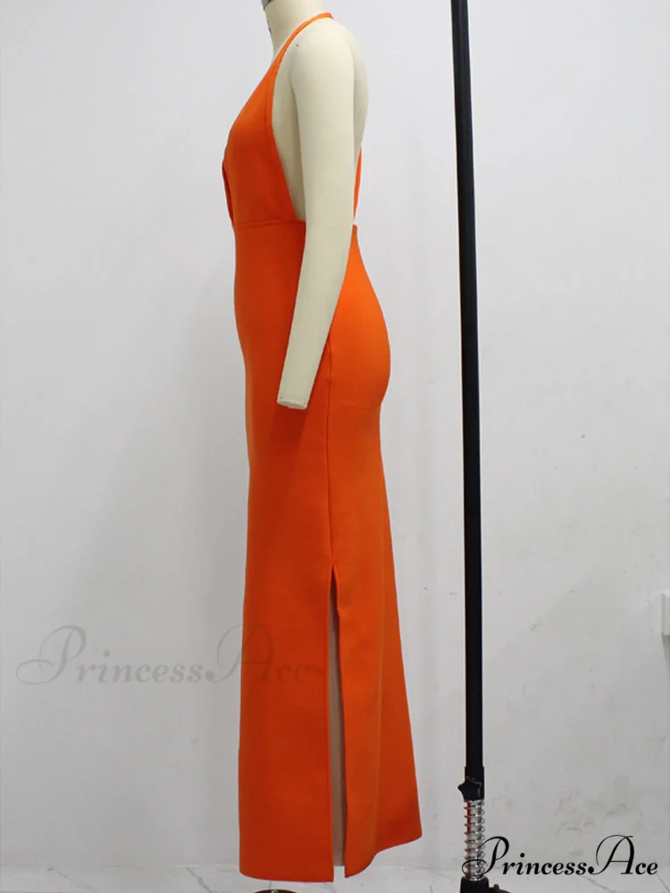 Party Club Neck Backless Orange Black Side Women Trends Long Gown Fashion Evening V Vestidos Gown Draped Split Bandage 2024 - Image 10