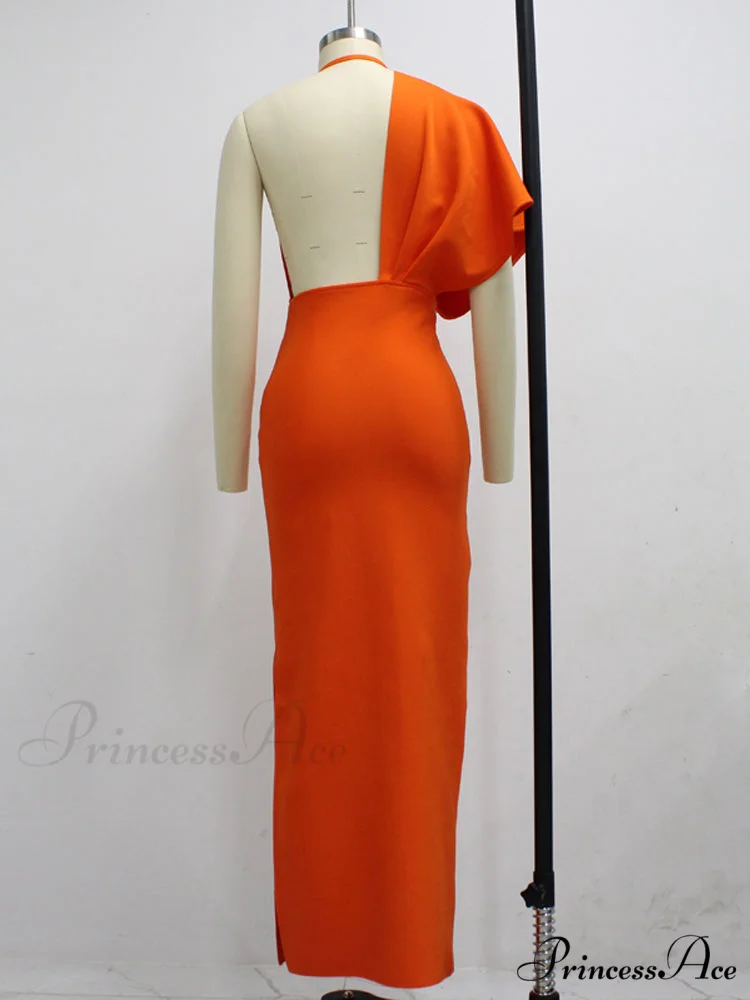 Party Club Neck Backless Orange Black Side Women Trends Long Gown Fashion Evening V Vestidos Gown Draped Split Bandage 2024 - Image 11