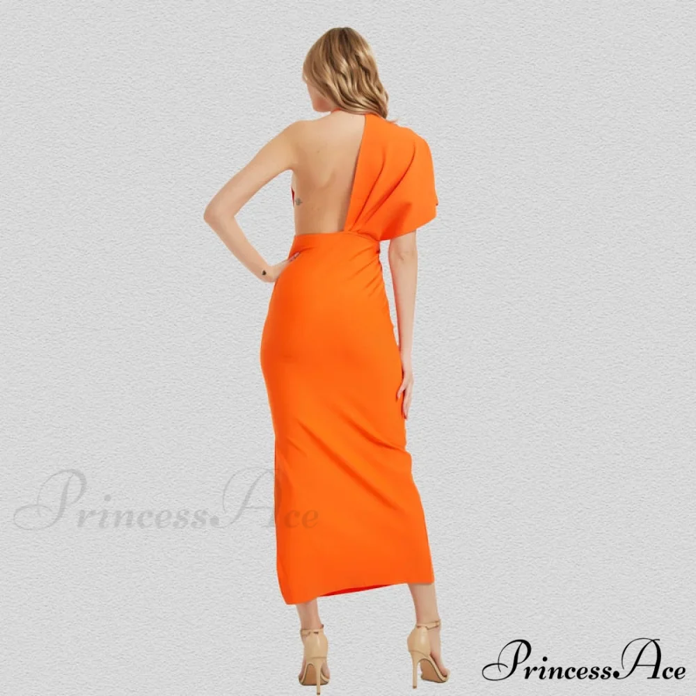 Party Club Neck Backless Orange Black Side Women Trends Long Gown Fashion Evening V Vestidos Gown Draped Split Bandage 2024 - Image 3