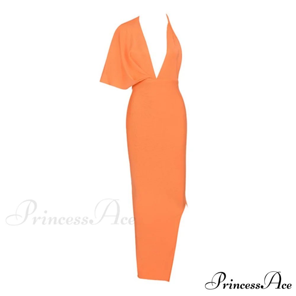 Party Club Neck Backless Orange Black Side Women Trends Long Gown Fashion Evening V Vestidos Gown Draped Split Bandage 2024 - Image 5