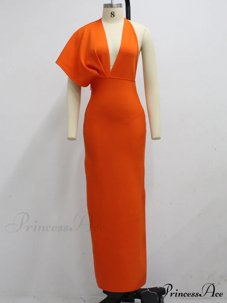 Party Club Neck Backless Orange Black Side Women Trends Long Gown Fashion Evening V Vestidos Gown Draped Split Bandage 2024 - Image 9