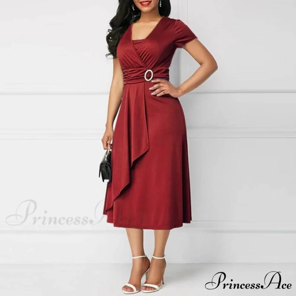 Fashion Gown Brief Retro Gown Office Irregular Waist A-line V-neck Party Women Lady Midi Arm High Warm-Season Elegant 2024 Vestidos - Image 5