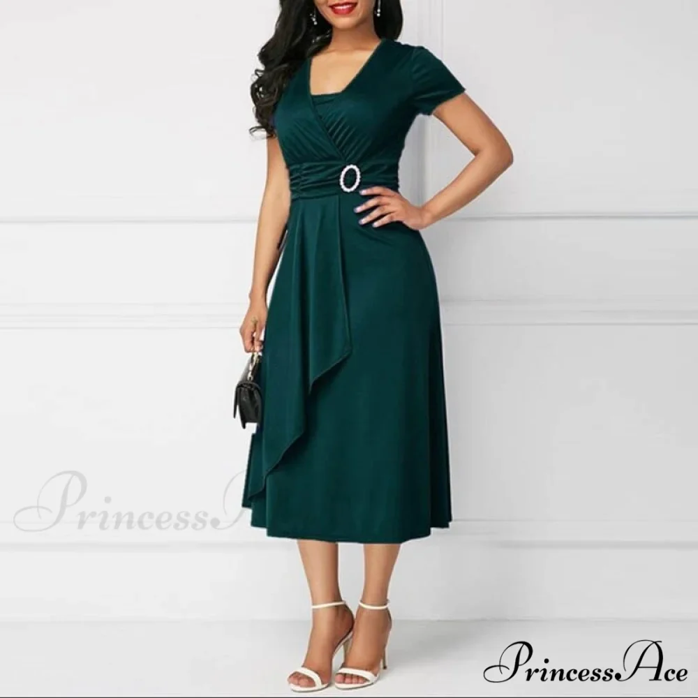Fashion Gown Brief Retro Gown Office Irregular Waist A-line V-neck Party Women Lady Midi Arm High Warm-Season Elegant 2024 Vestidos - Image 6