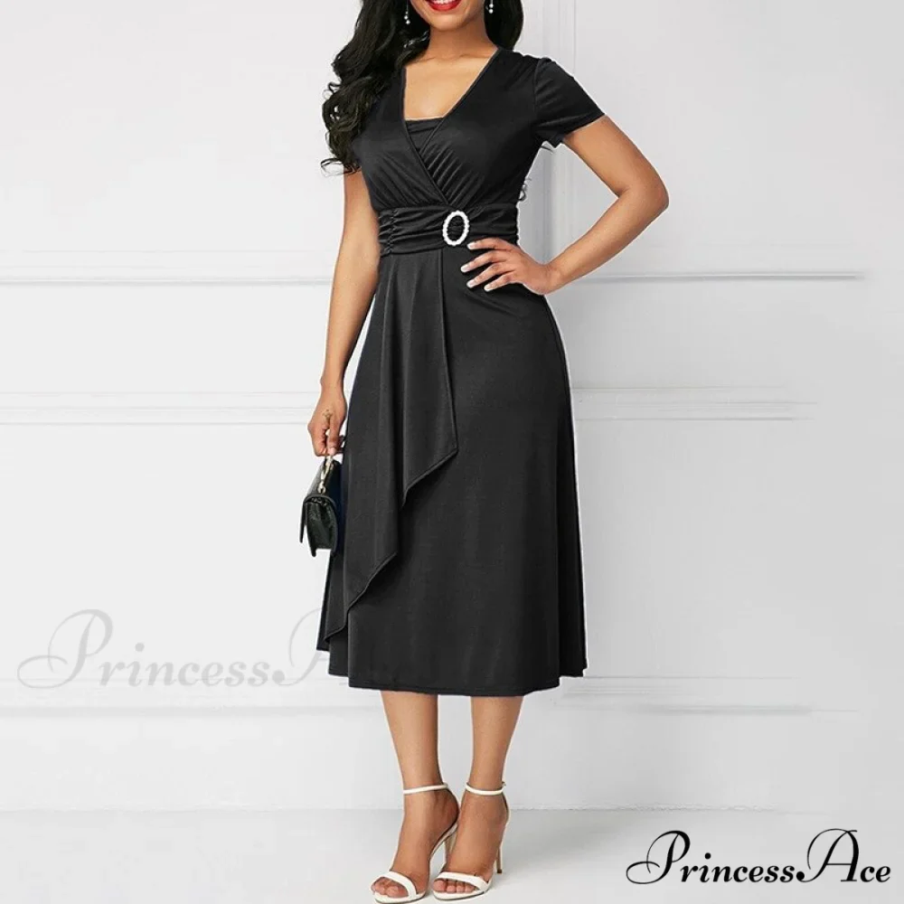 Fashion Gown Brief Retro Gown Office Irregular Waist A-line V-neck Party Women Lady Midi Arm High Warm-Season Elegant 2024 Vestidos - Image 7