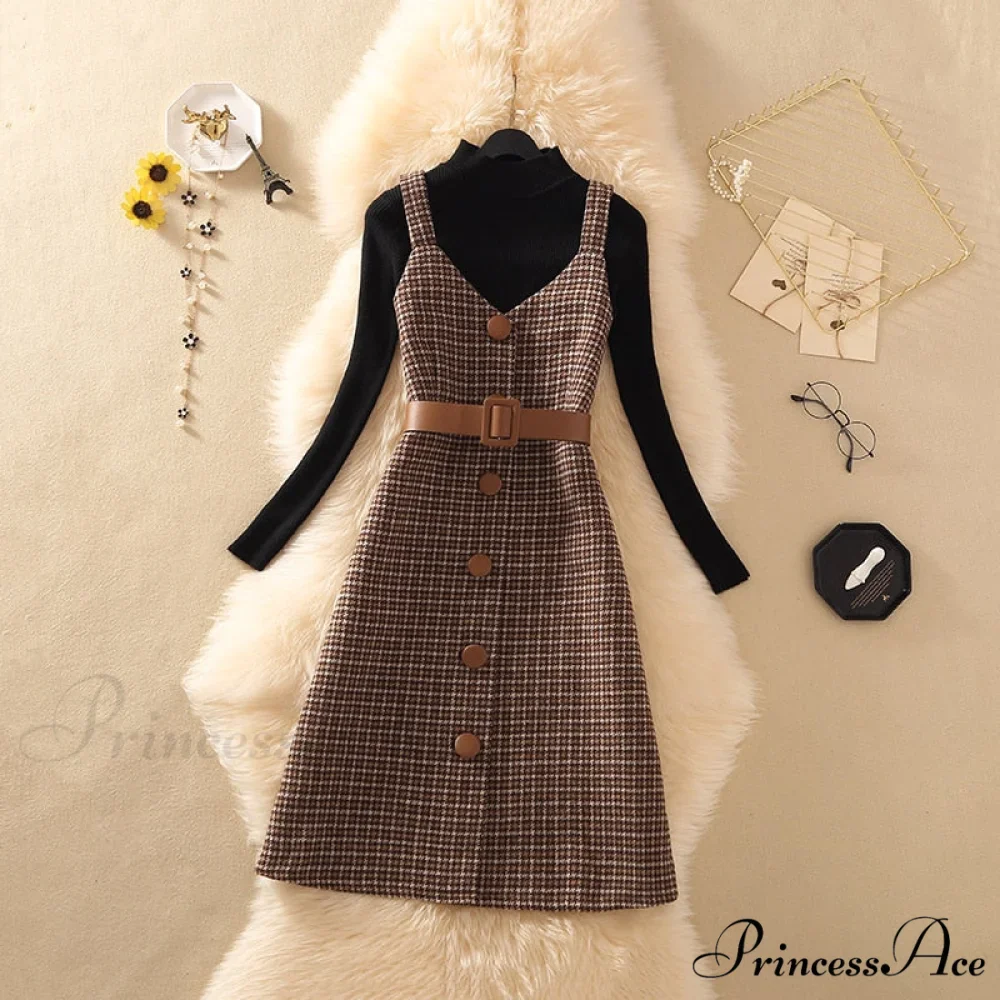 Two Winter Knee-Length vestidos Autumn plus party Women Fashion Elegant wool Piece belt Gown Valentine's for With Dresses size Streetwear Gown Sweater Day - Image 2