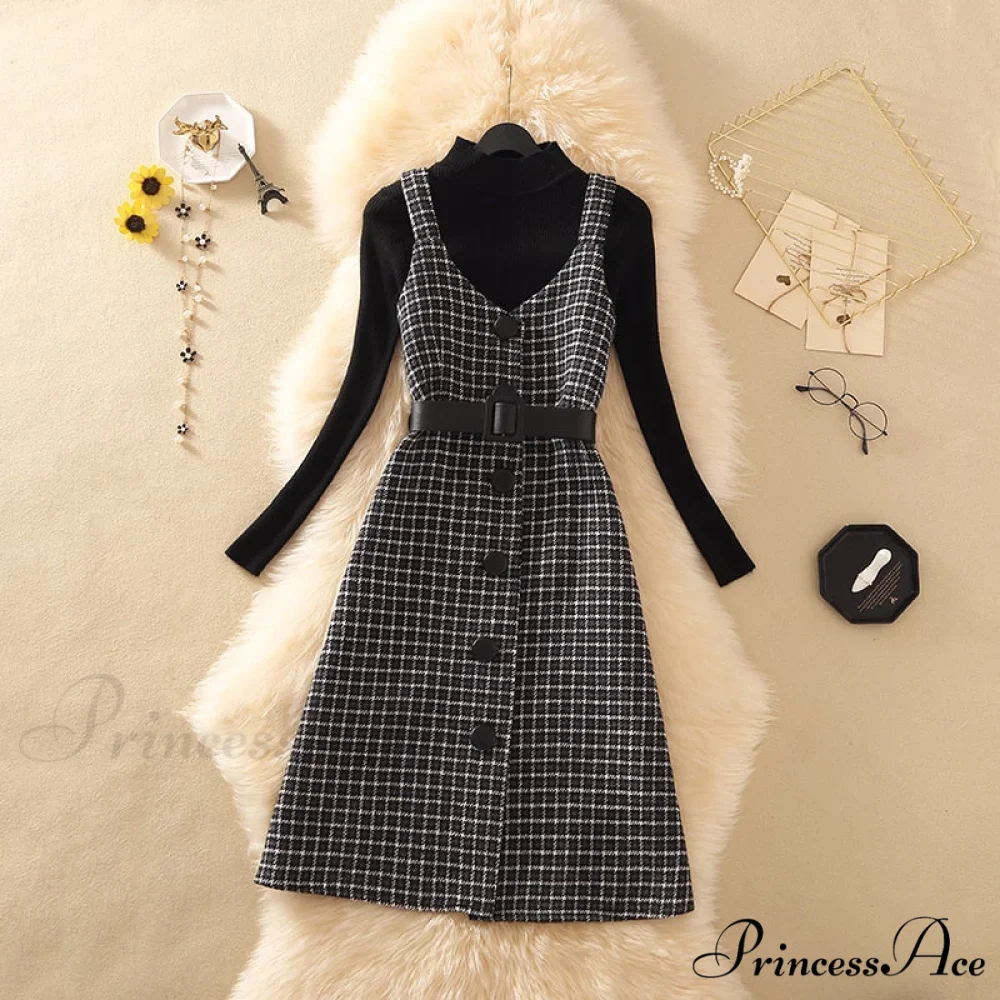 Two Winter Knee-Length vestidos Autumn plus party Women Fashion Elegant wool Piece belt Gown Valentine's for With Dresses size Streetwear Gown Sweater Day - Image 3