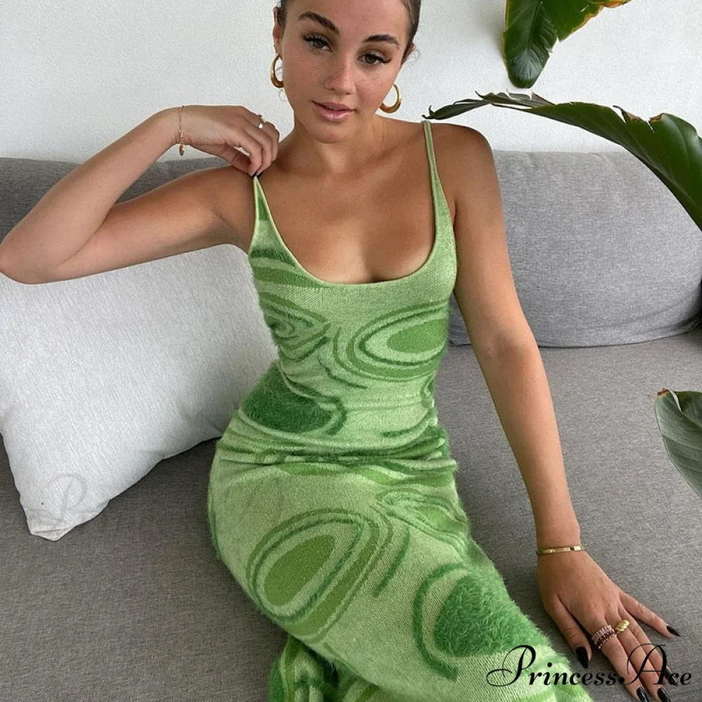 Paisley Vintage Spaghetti Fashion - Y2K Bodycon Strap Gown Coastal Party Green Vestido - Image 4