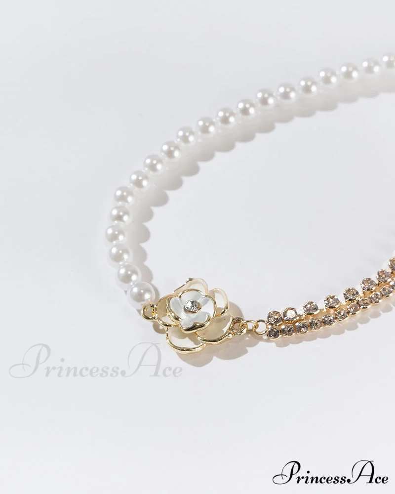 Chain Rose Necklace with Pearl Detail - Image 2
