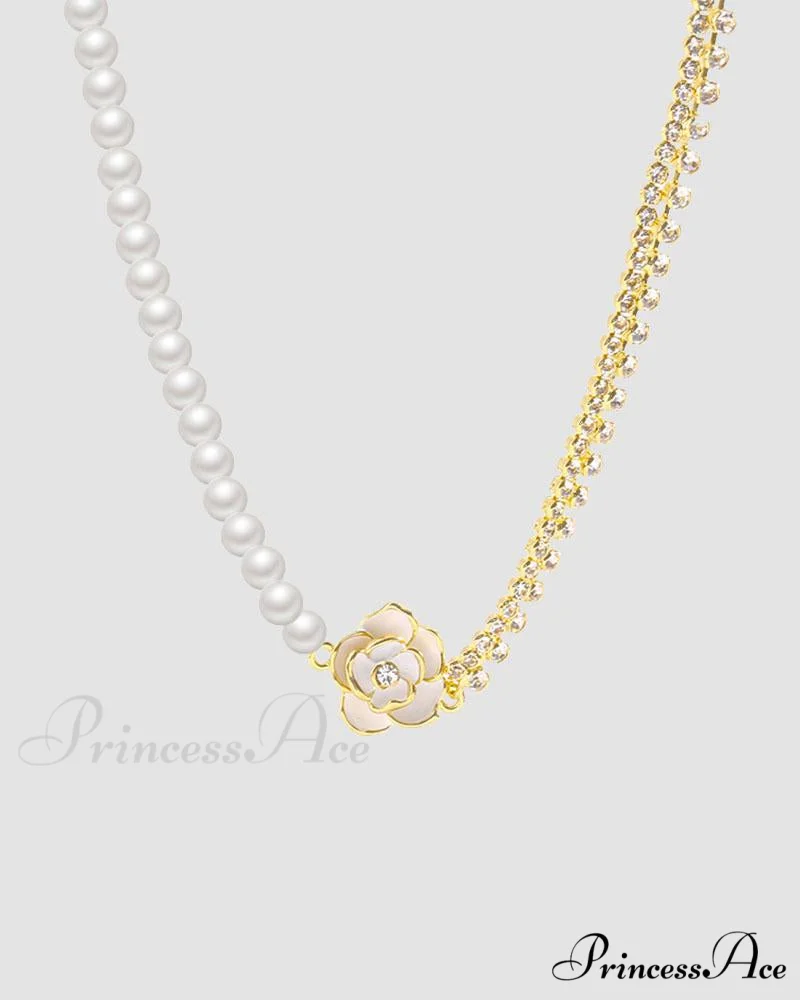 Chain Rose Necklace with Pearl Detail - Image 3