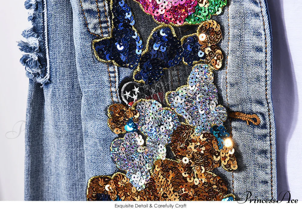 Style European Flower Suit Women Jeans Pants Outfit Jacket & Denim Fashion Sequined Set - Image 10