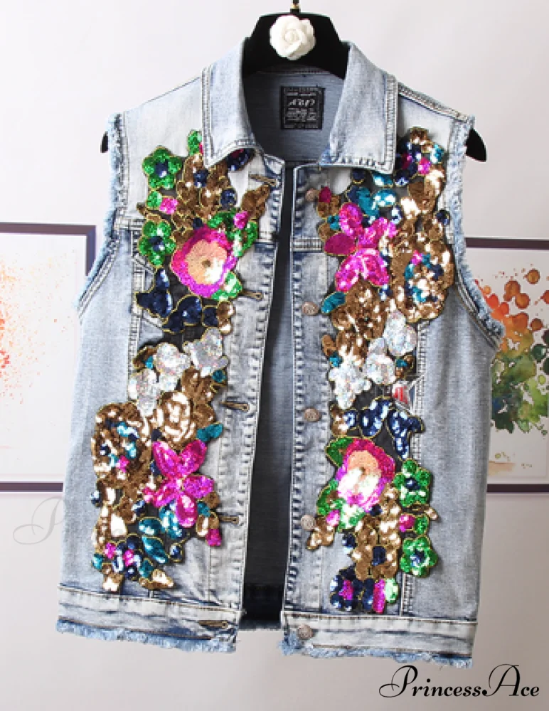 Style European Flower Suit Women Jeans Pants Outfit Jacket & Denim Fashion Sequined Set - Image 13