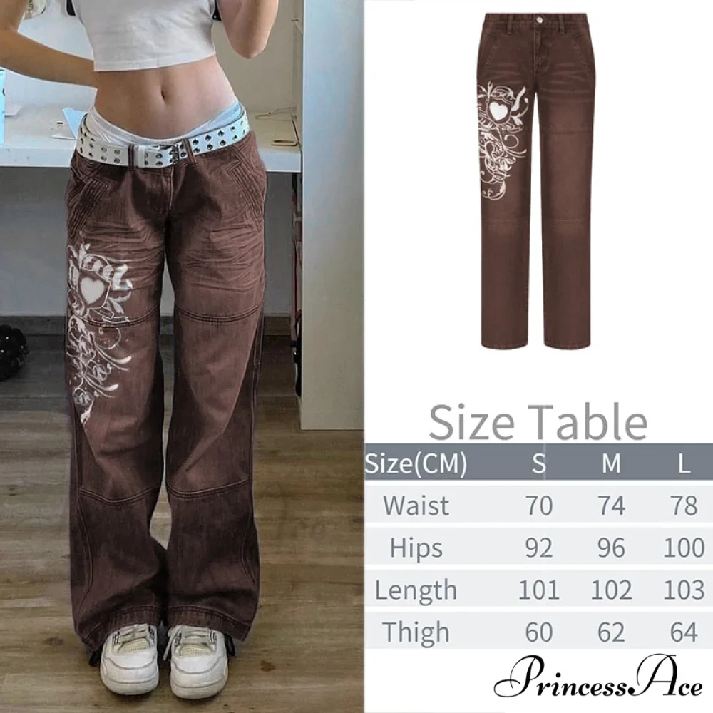 Wide Leg Oversize Y2K Patterned Baggy Winter Cargo Casual Jeans Low Autumn Waist Women's Trousers - Image 10