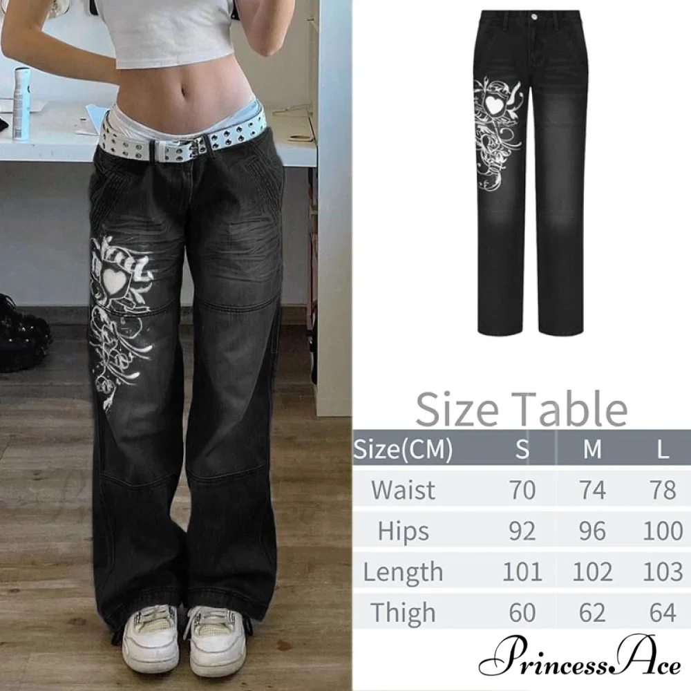 Wide Leg Oversize Y2K Patterned Baggy Winter Cargo Casual Jeans Low Autumn Waist Women's Trousers - Image 11
