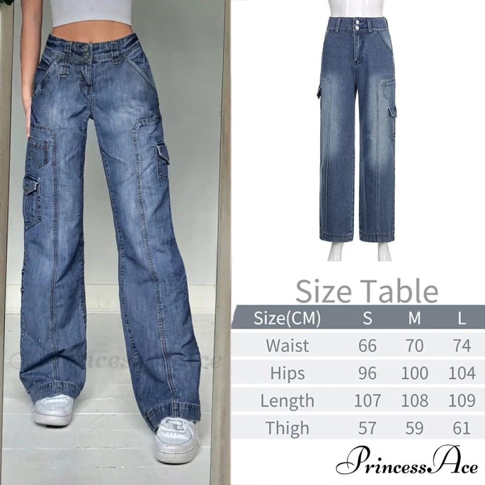 Wide Leg Oversize Y2K Patterned Baggy Winter Cargo Casual Jeans Low Autumn Waist Women's Trousers - Image 4
