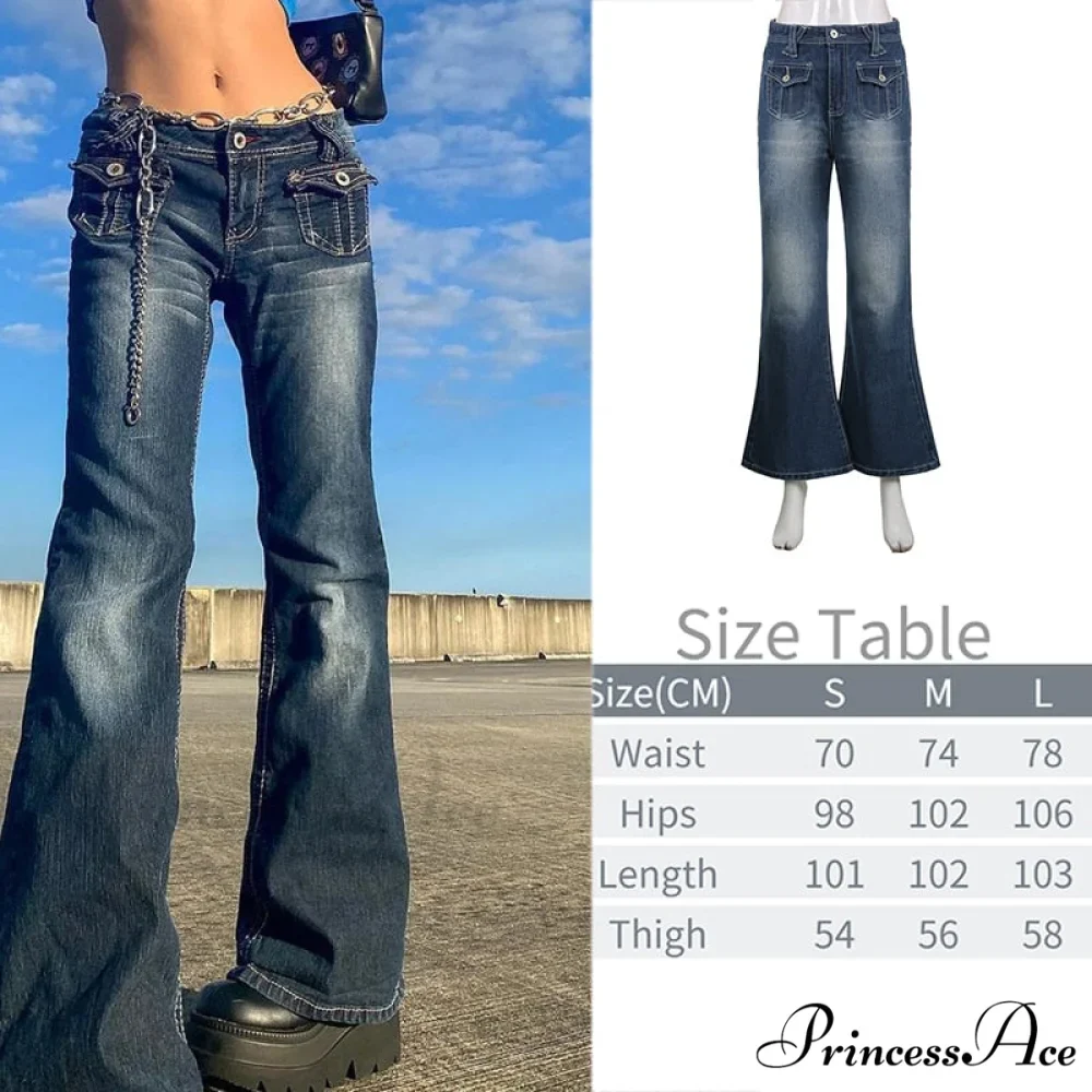 Wide Leg Oversize Y2K Patterned Baggy Winter Cargo Casual Jeans Low Autumn Waist Women's Trousers - Image 6