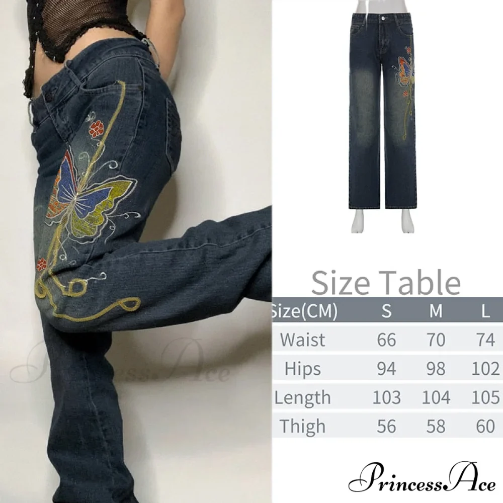 Wide Leg Oversize Y2K Patterned Baggy Winter Cargo Casual Jeans Low Autumn Waist Women's Trousers - Image 7