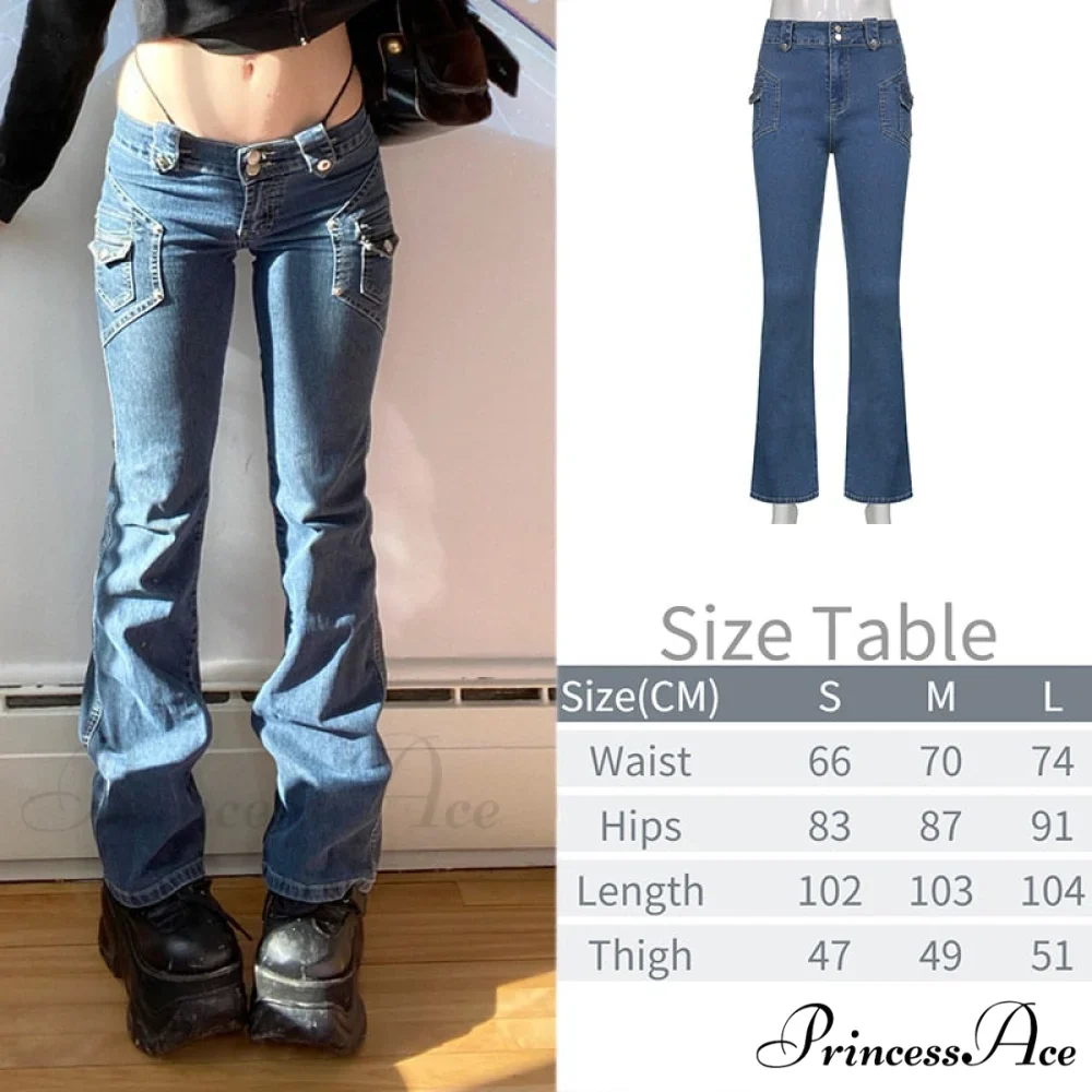 Wide Leg Oversize Y2K Patterned Baggy Winter Cargo Casual Jeans Low Autumn Waist Women's Trousers - Image 8