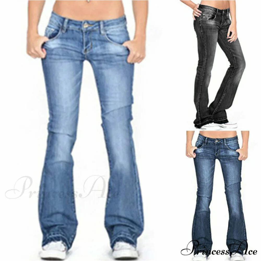 Pants Bottom Trousers Stretch Flared Jeans Bell Denim Women's Fashion Low Rise - Image 2
