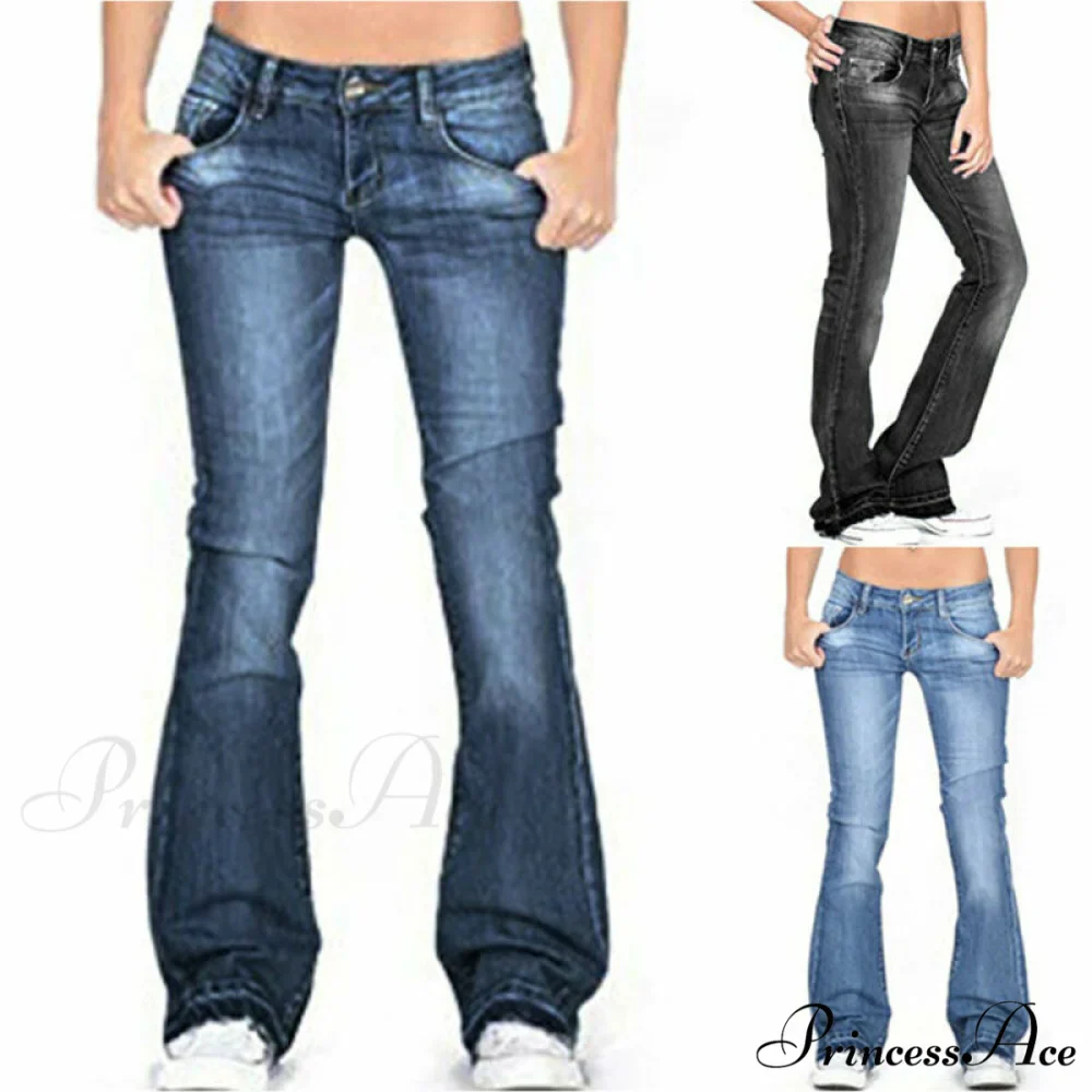 Pants Bottom Trousers Stretch Flared Jeans Bell Denim Women's Fashion Low Rise - Image 3