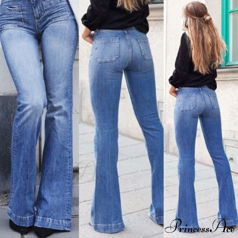 Pants Bottom Trousers Stretch Flared Jeans Bell Denim Women's Fashion Low Rise - Image 7