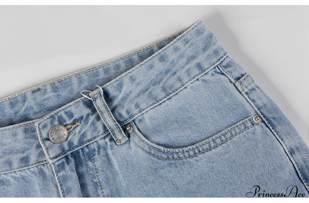 Womens Jeans Blue Cotton Trousers Baggy Wide High Leg Ripped Denim Wash Warm-Season Casual Waist Pants - Image 10