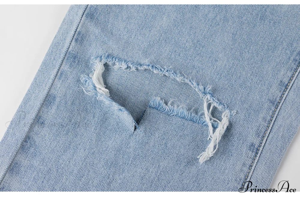 Womens Jeans Blue Cotton Trousers Baggy Wide High Leg Ripped Denim Wash Warm-Season Casual Waist Pants - Image 11