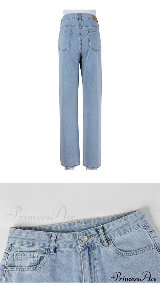 Womens Jeans Blue Cotton Trousers Baggy Wide High Leg Ripped Denim Wash Warm-Season Casual Waist Pants - Image 7