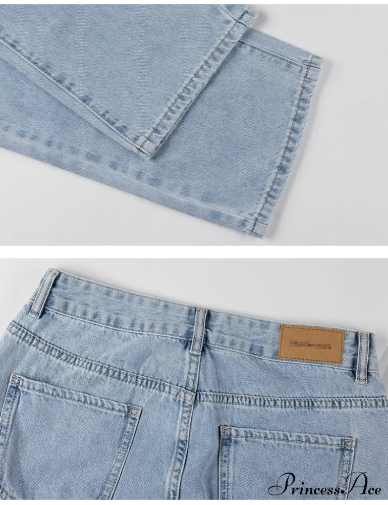 Womens Jeans Blue Cotton Trousers Baggy Wide High Leg Ripped Denim Wash Warm-Season Casual Waist Pants - Image 8