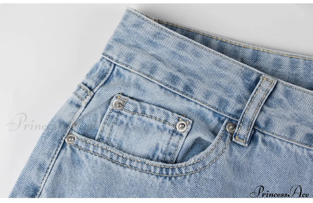 Womens Jeans Blue Cotton Trousers Baggy Wide High Leg Ripped Denim Wash Warm-Season Casual Waist Pants - Image 9