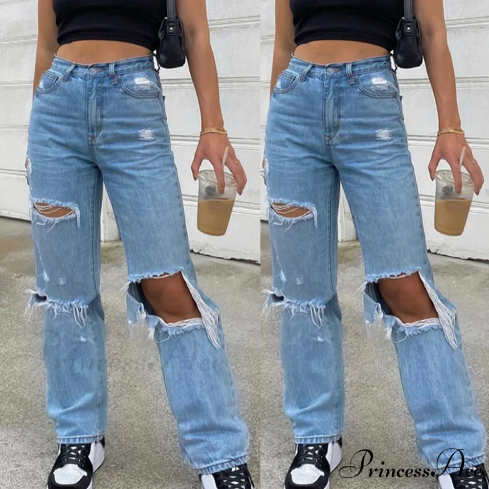 High Straight Leg Baggy Streetwear Waist Pants High Jeans Ripped Boyfriend Women Trousers - Image 2