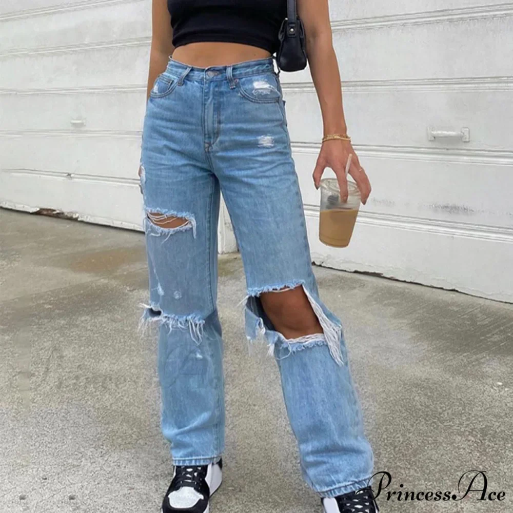 High Straight Leg Baggy Streetwear Waist Pants High Jeans Ripped Boyfriend Women Trousers - Image 3