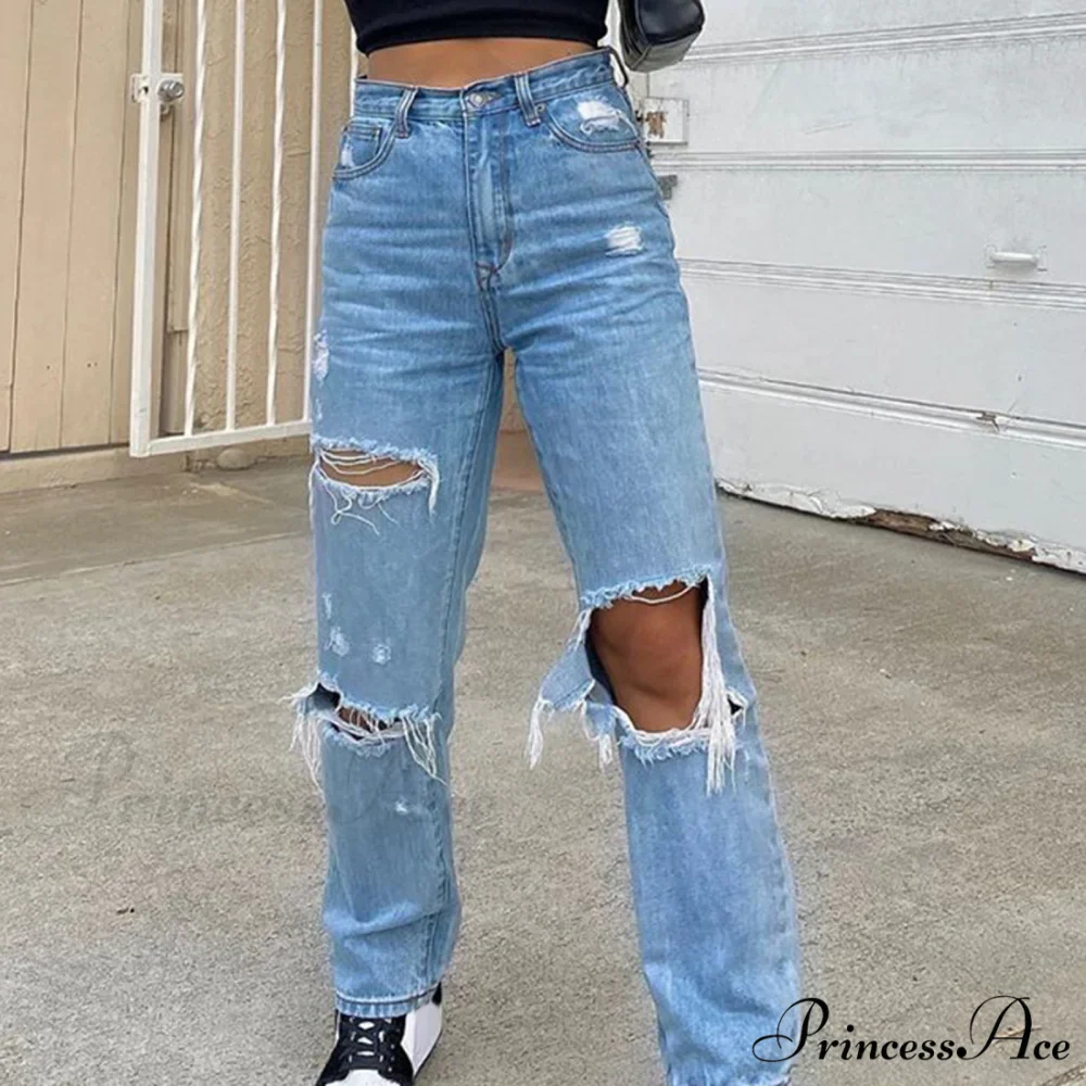High Straight Leg Baggy Streetwear Waist Pants High Jeans Ripped Boyfriend Women Trousers - Image 5