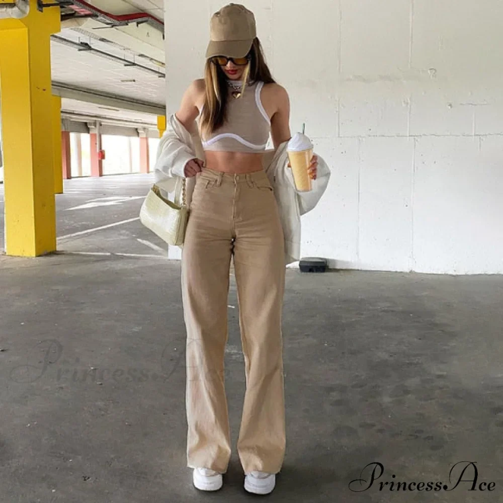 90s Women Waist Low Cargo Wide Pants Straight Jeans Baggy Y2K Denim Pockets Brown Leg Streetwear Vintage Trousers - Image 5