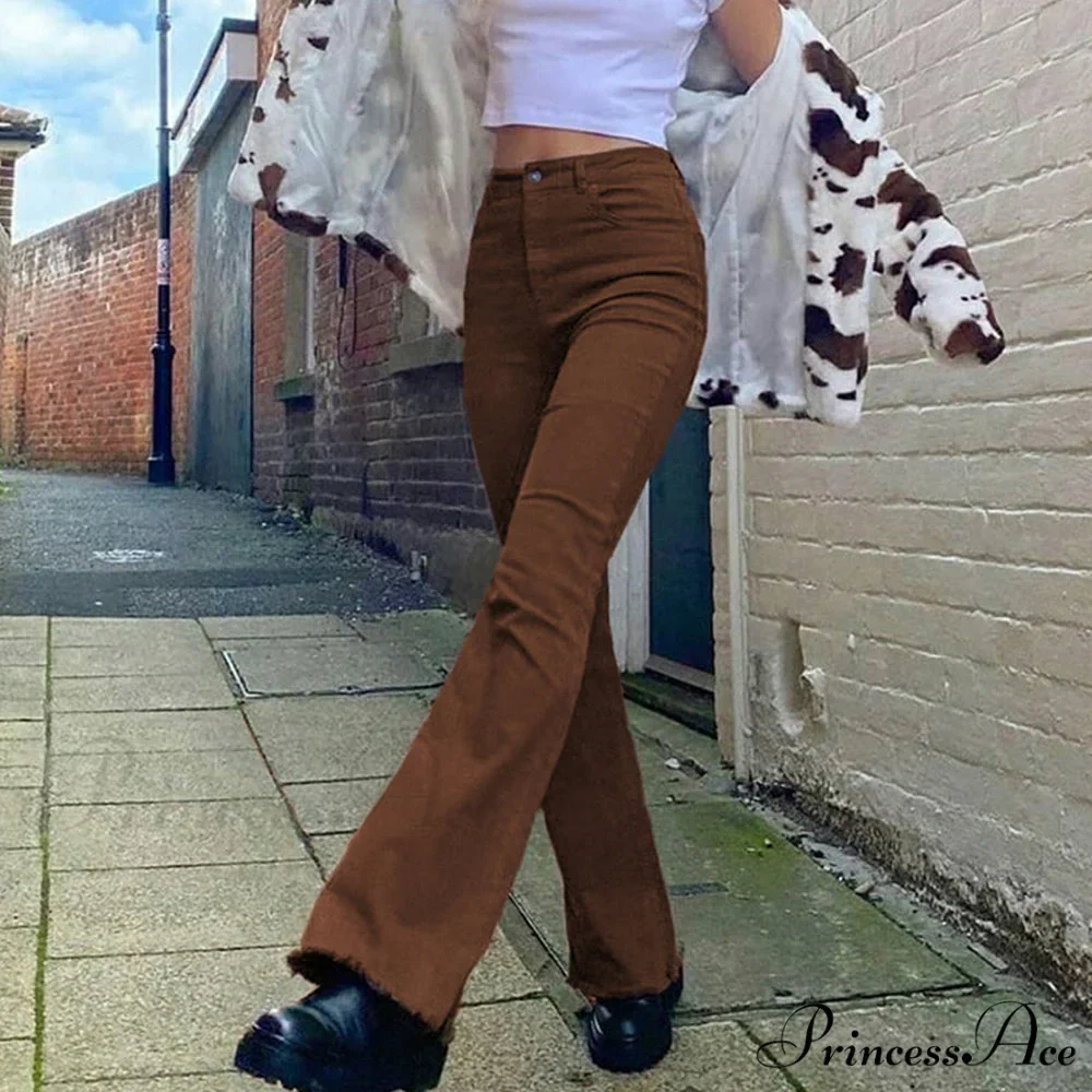 Flared High Black Jeans and in Waist Brown for Khaki Women - Image 12