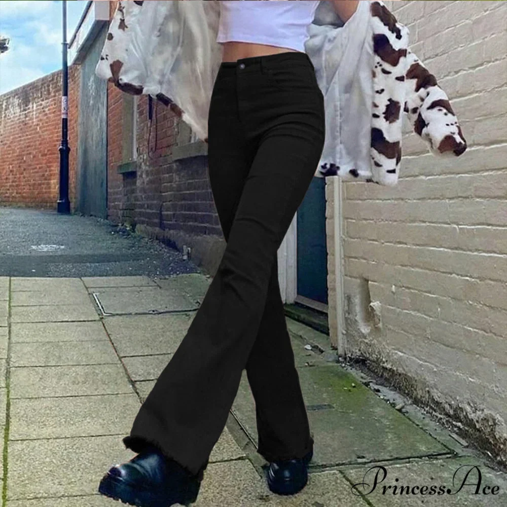 Flared High Black Jeans and in Waist Brown for Khaki Women - Image 13