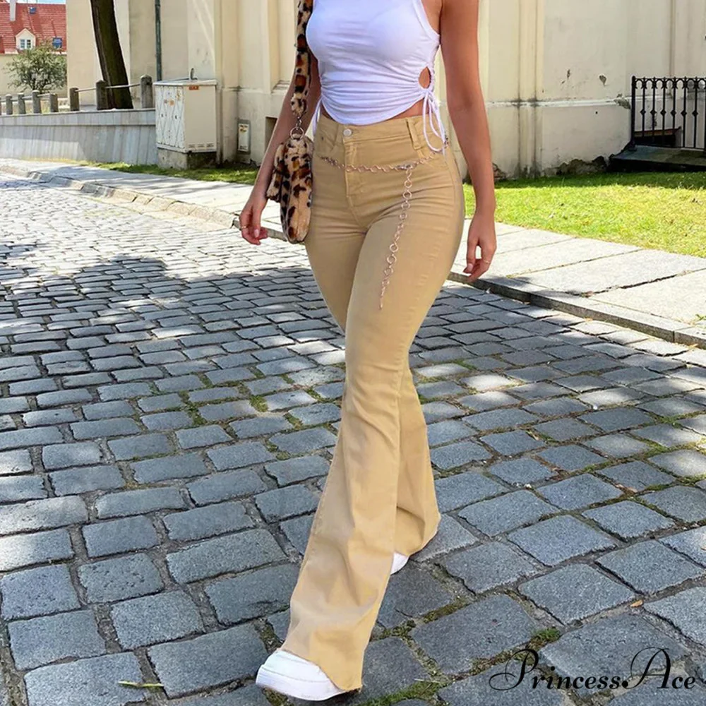 Flared High Black Jeans and in Waist Brown for Khaki Women - Image 15