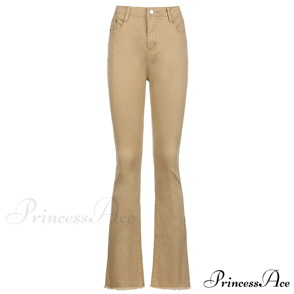 Flared High Black Jeans and in Waist Brown for Khaki Women - Image 16
