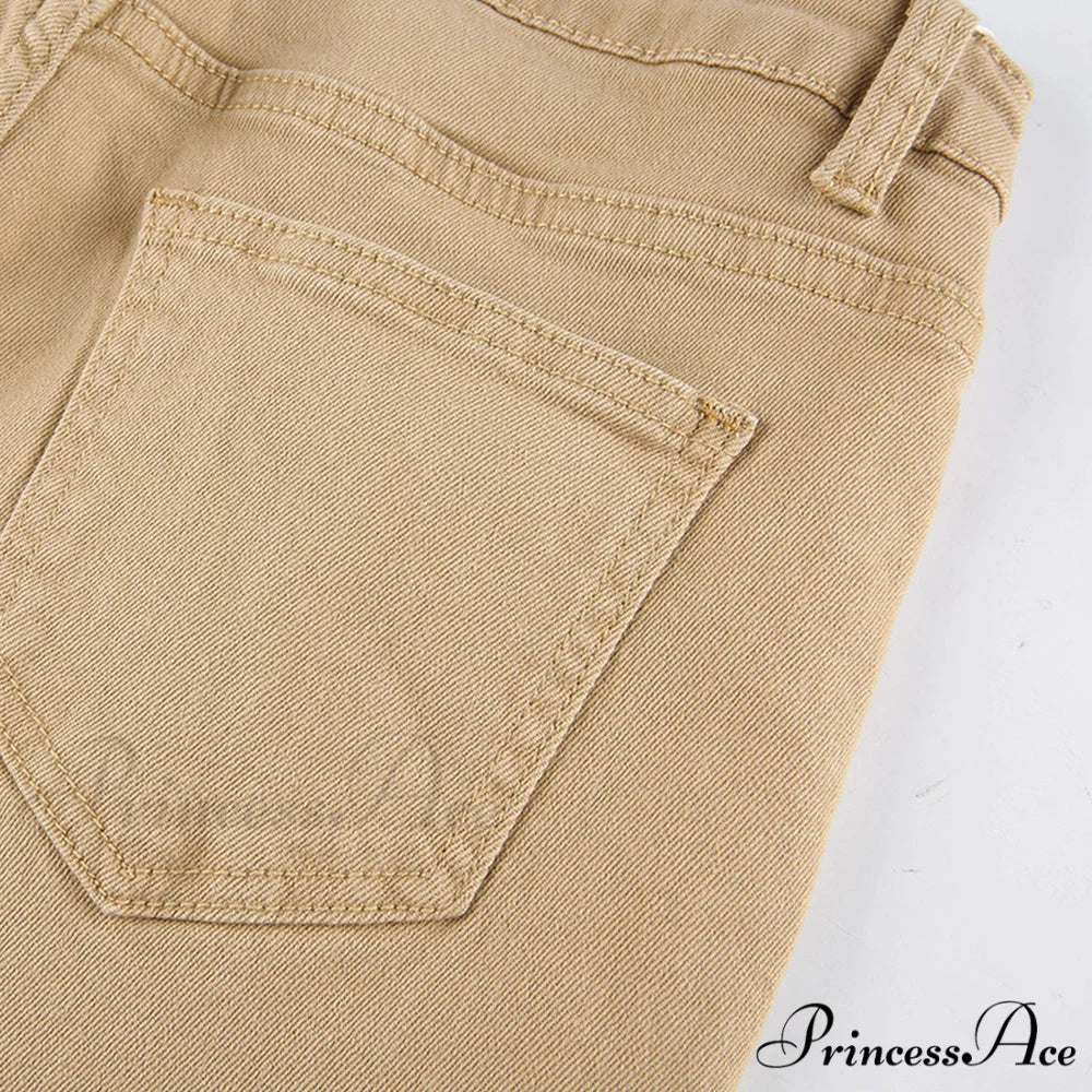 Flared High Black Jeans and in Waist Brown for Khaki Women - Image 20