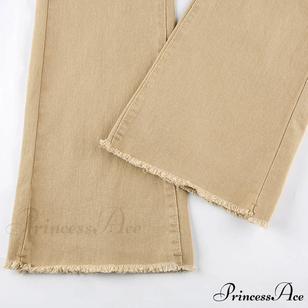 Flared High Black Jeans and in Waist Brown for Khaki Women - Image 21